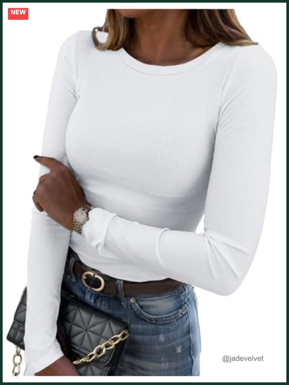 Ribbed Long Sleeve Crewneck Slim Fit Basic Tee